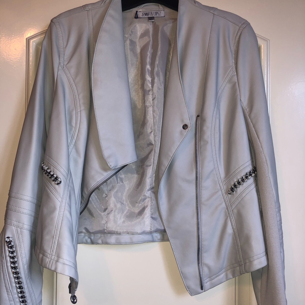 JLo Faux Leather motorcycle swing jacket